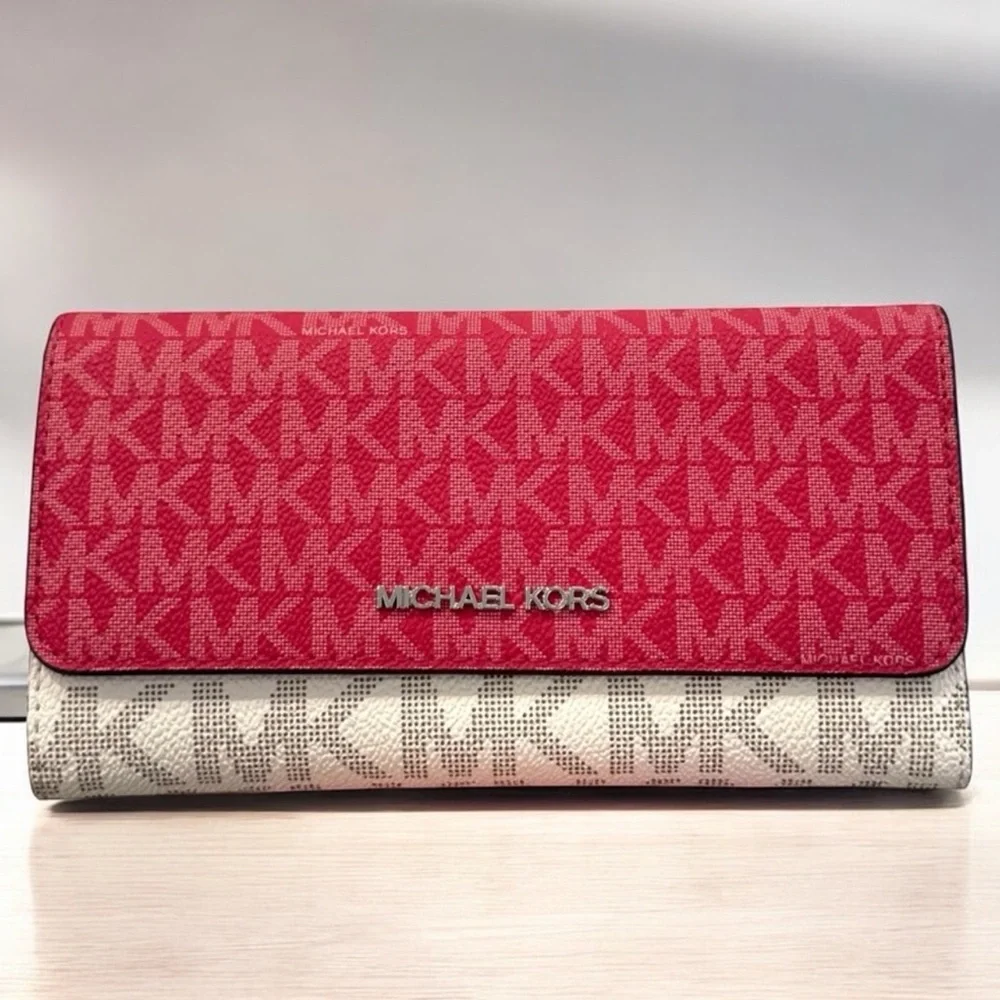 Michael Kors Large Jet Set Travel Trifold Wallet Dark Raspberry Multi